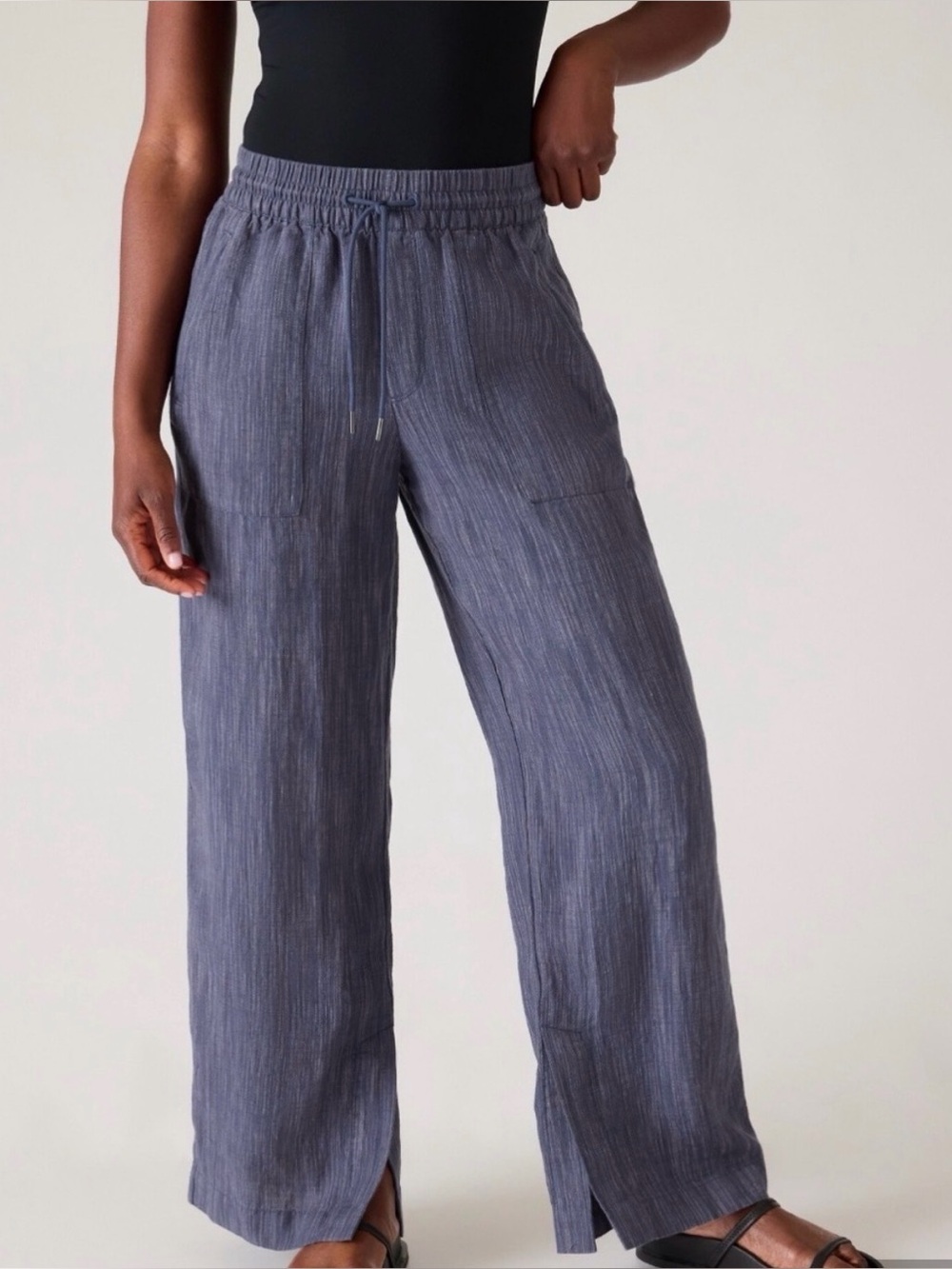 Athleta Womens Linen Slate Blue Drawstring Pants